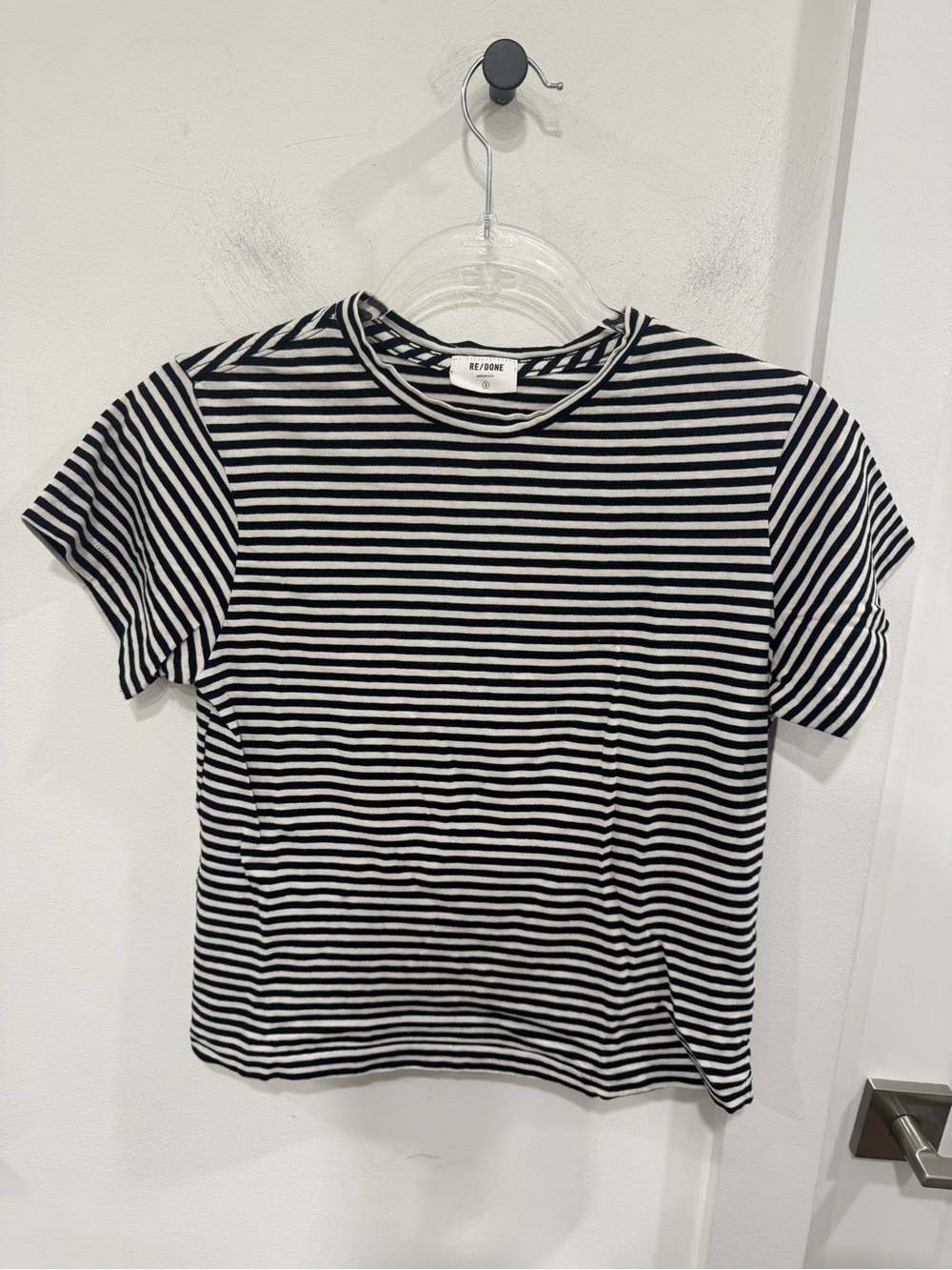 Re/Done Black & White Striped Crewneck Tee